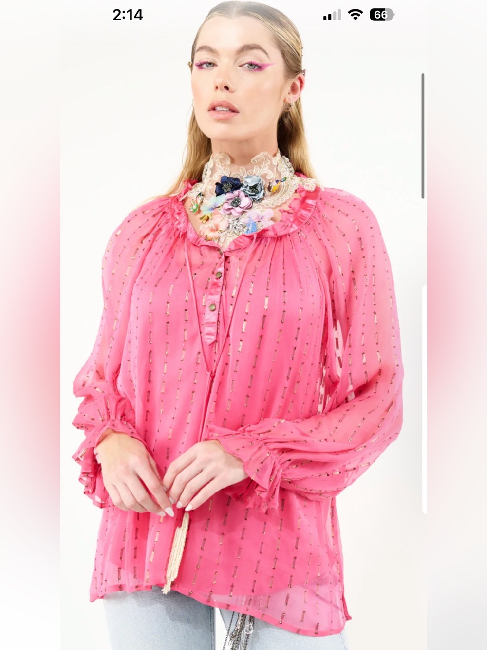 NWT Aratta Silent Journey- Metallic Detail Maven Blouse- Pink